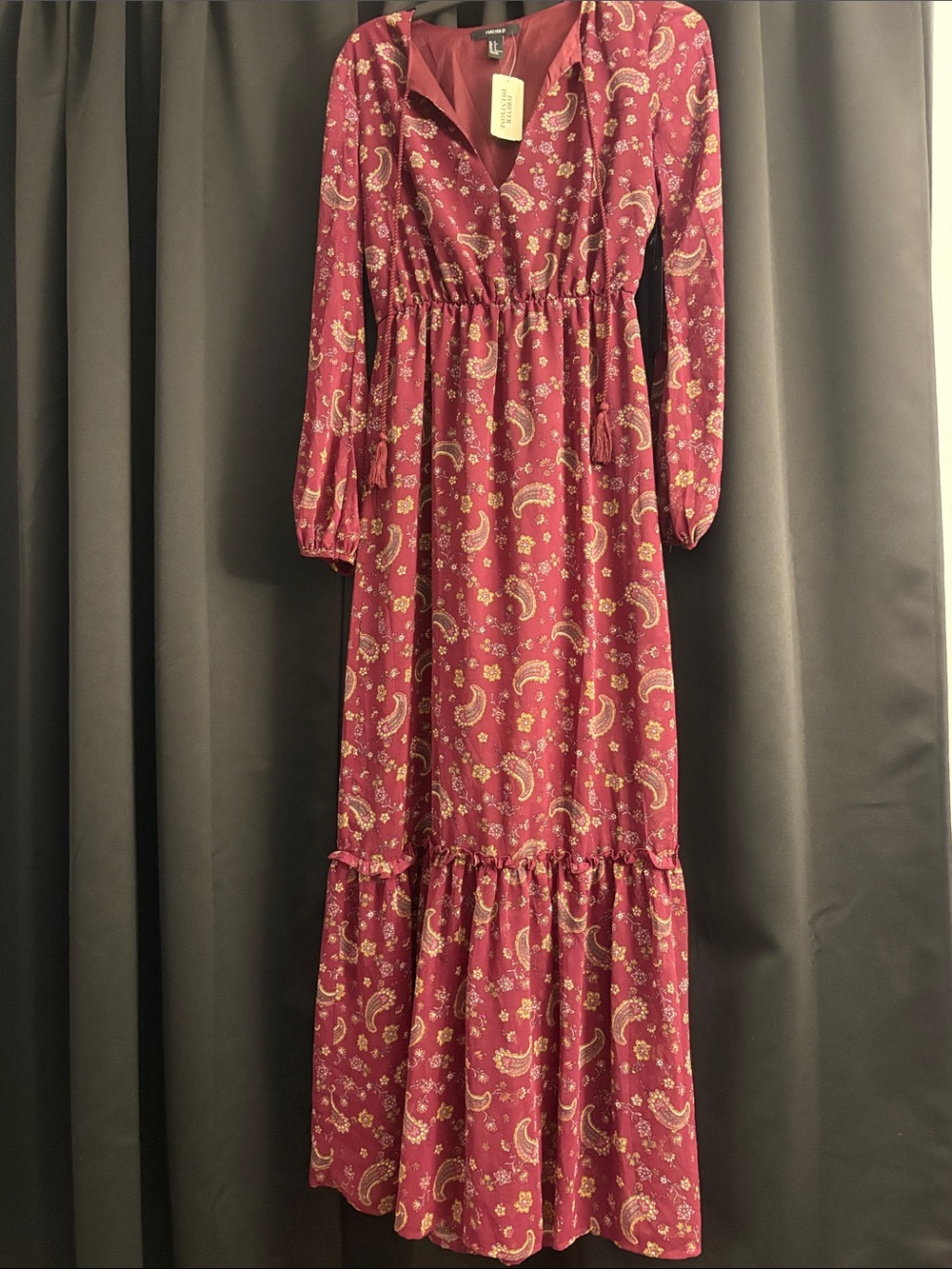 Forever 21 Long Sleeve Paisley Maxi Dress - Burgundy